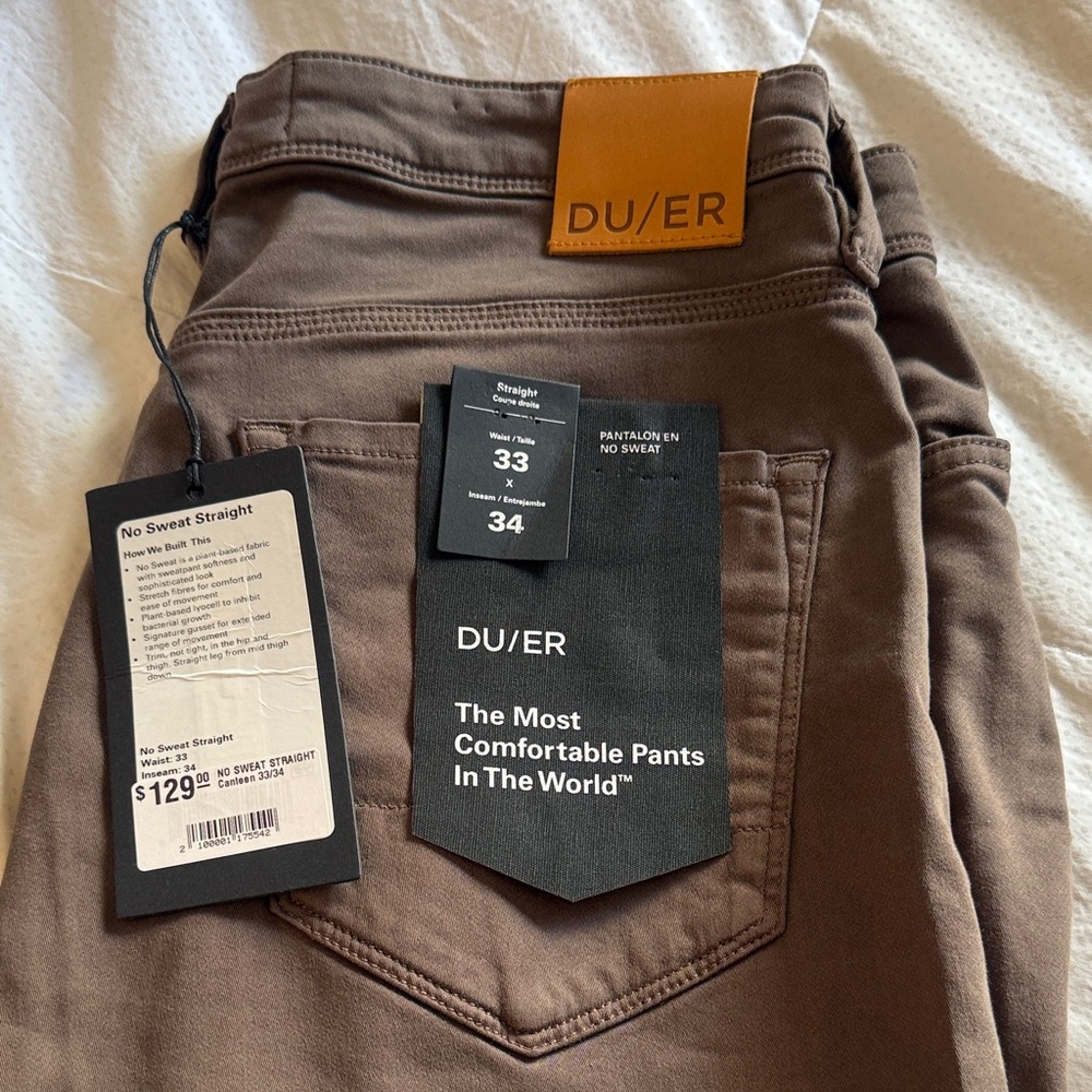 NWT DU/ER Men's No Sweat Straight Leg Pants in Brown